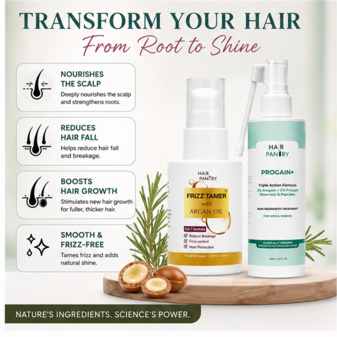 Hair Pantry Smooth & Long Hair Deal - Hair growth serum + Frizz Tamer Serum - Stronger roots , heat protector , split end control & Straight hair - Also reduce hair fall & Boosts Growth