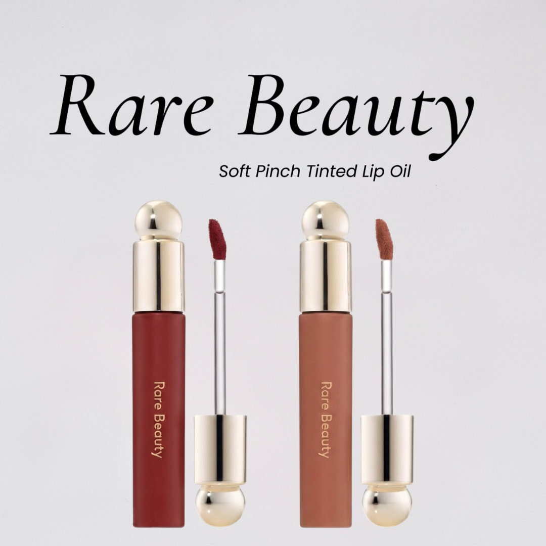 Rare Beauty Soft Pinch Tinted Lip Oil – Pack of 2 | Moisture-Rich, Plumping & Lightweight Lip Gloss in Woodish Red & Brownish Nude