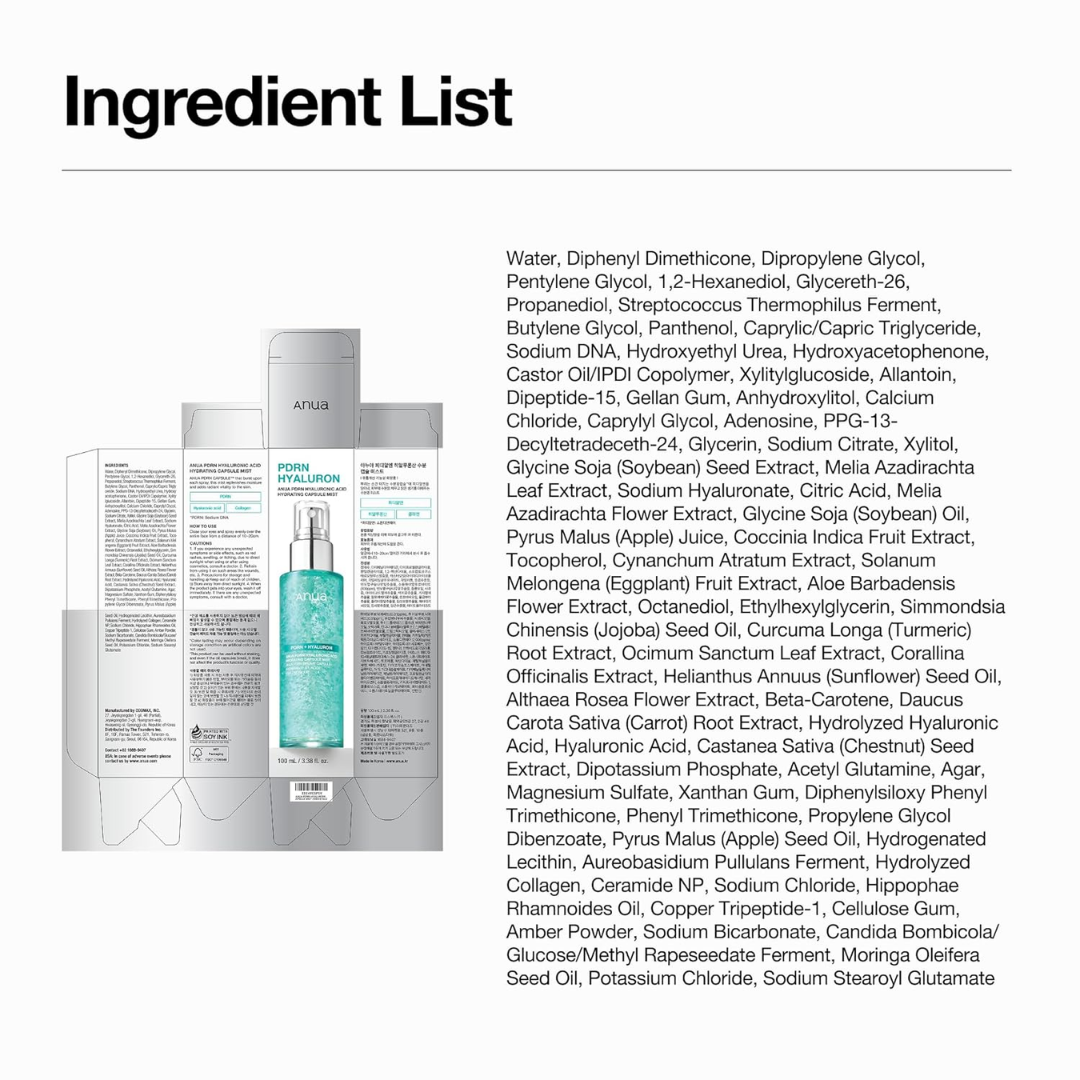 Anua PDRN 100 Hyaluronic Acid Hydrating Capsule Mist | Deep Moisture + Youthful Glow, Plumping & Glass Skin Mist