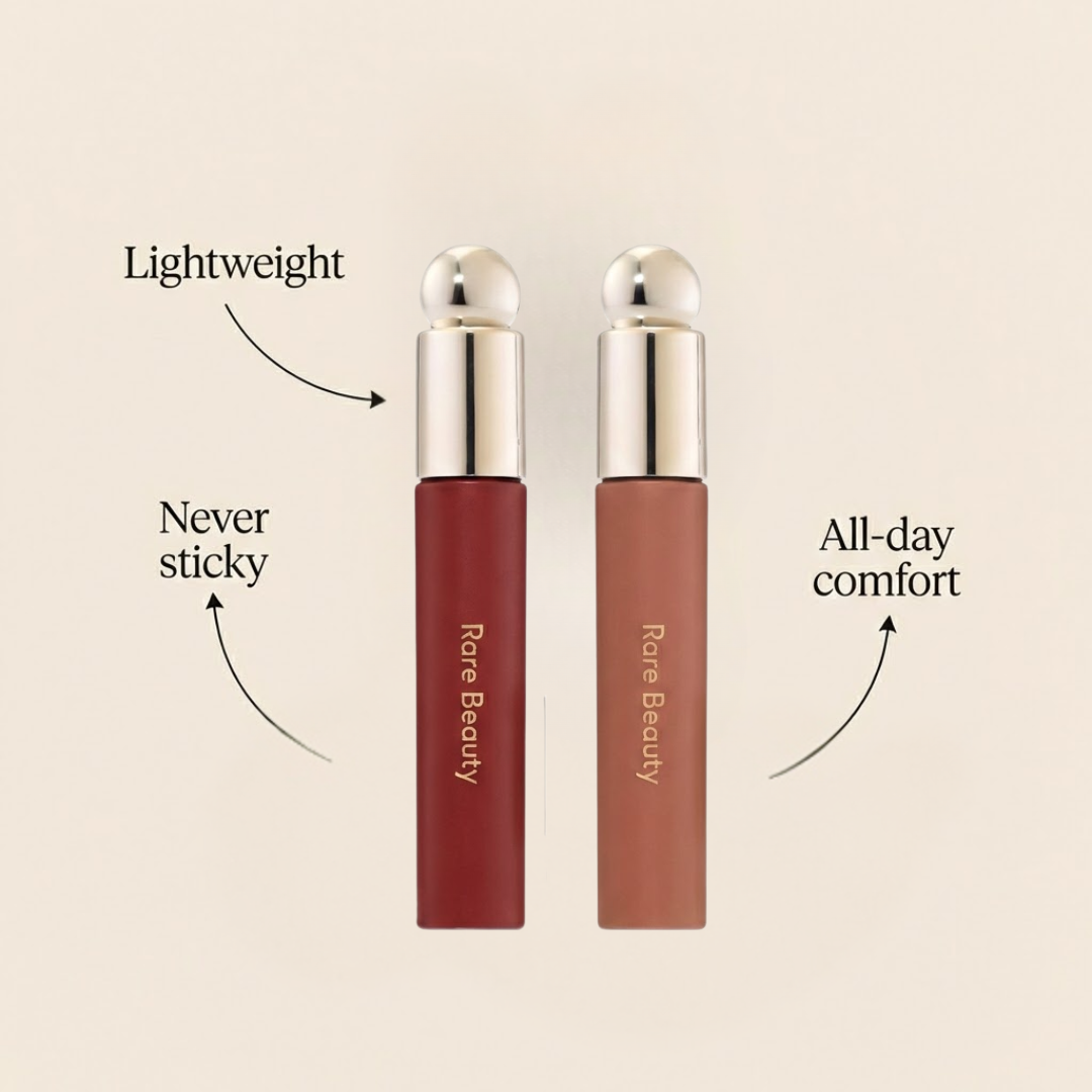 Rare Beauty Soft Pinch Tinted Lip Oil – Pack of 2 | Moisture-Rich, Plumping & Lightweight Lip Gloss in Woodish Red & Brownish Nude