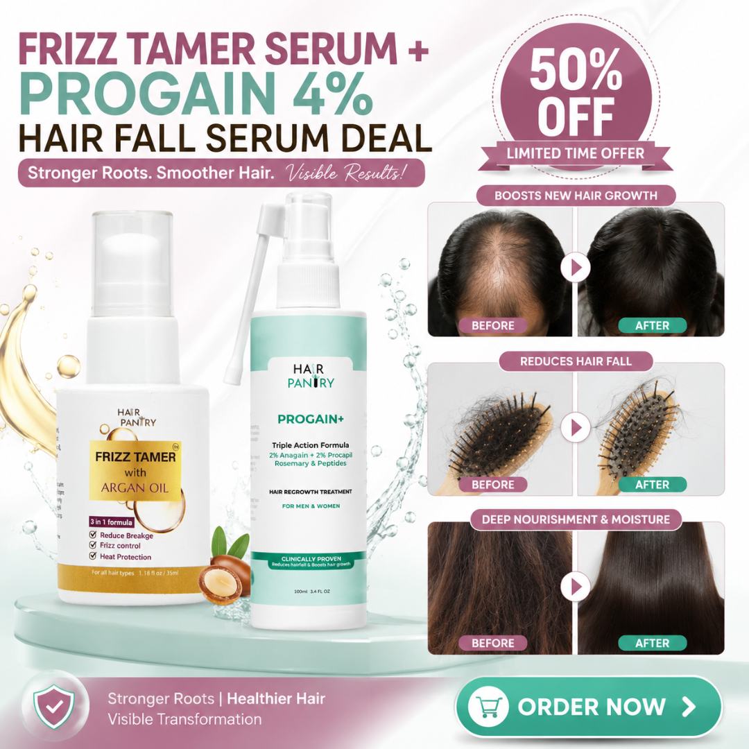 Hair Pantry Smooth & Long Hair Deal - Hair growth serum + Frizz Tamer Serum - Stronger roots , heat protector , split end control & Straight hair - Also reduce hair fall & Boosts Growth