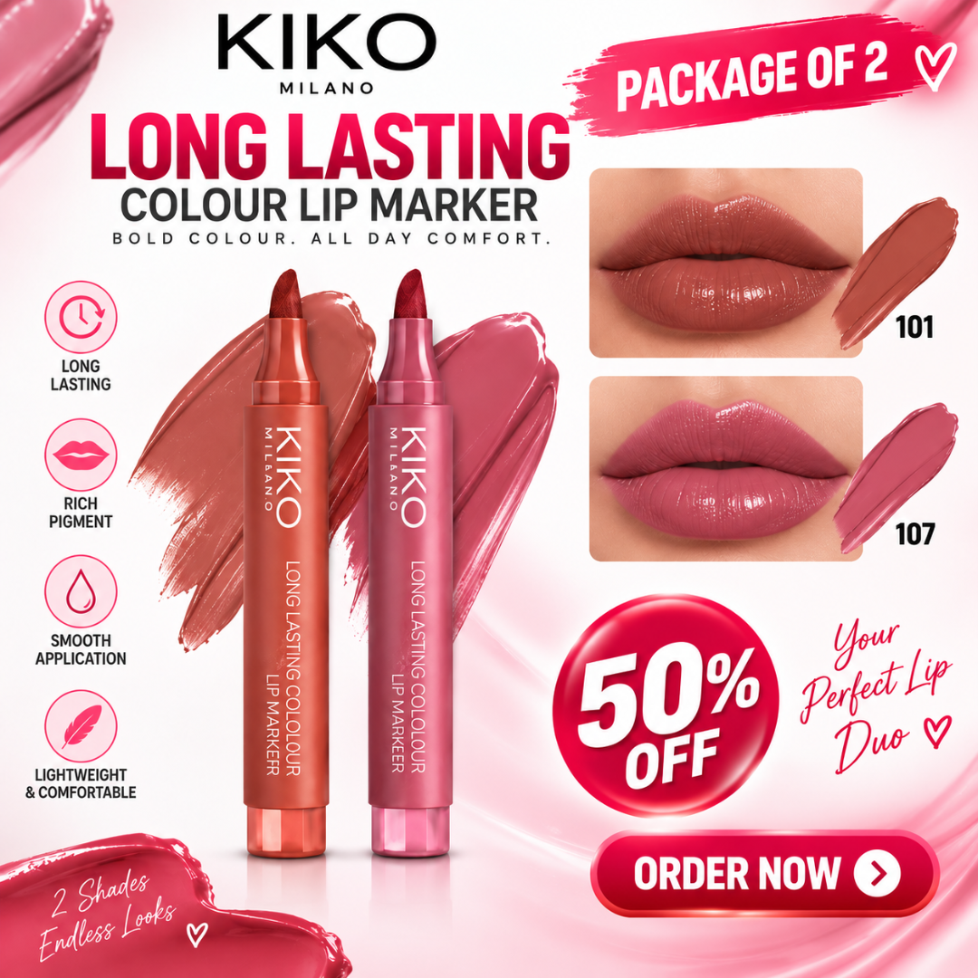KIKO MILANO Long Lasting Colour Lip Marker (Pack of 2) – Precision Tip, Smudge-Proof & Hydrating Lip Tint