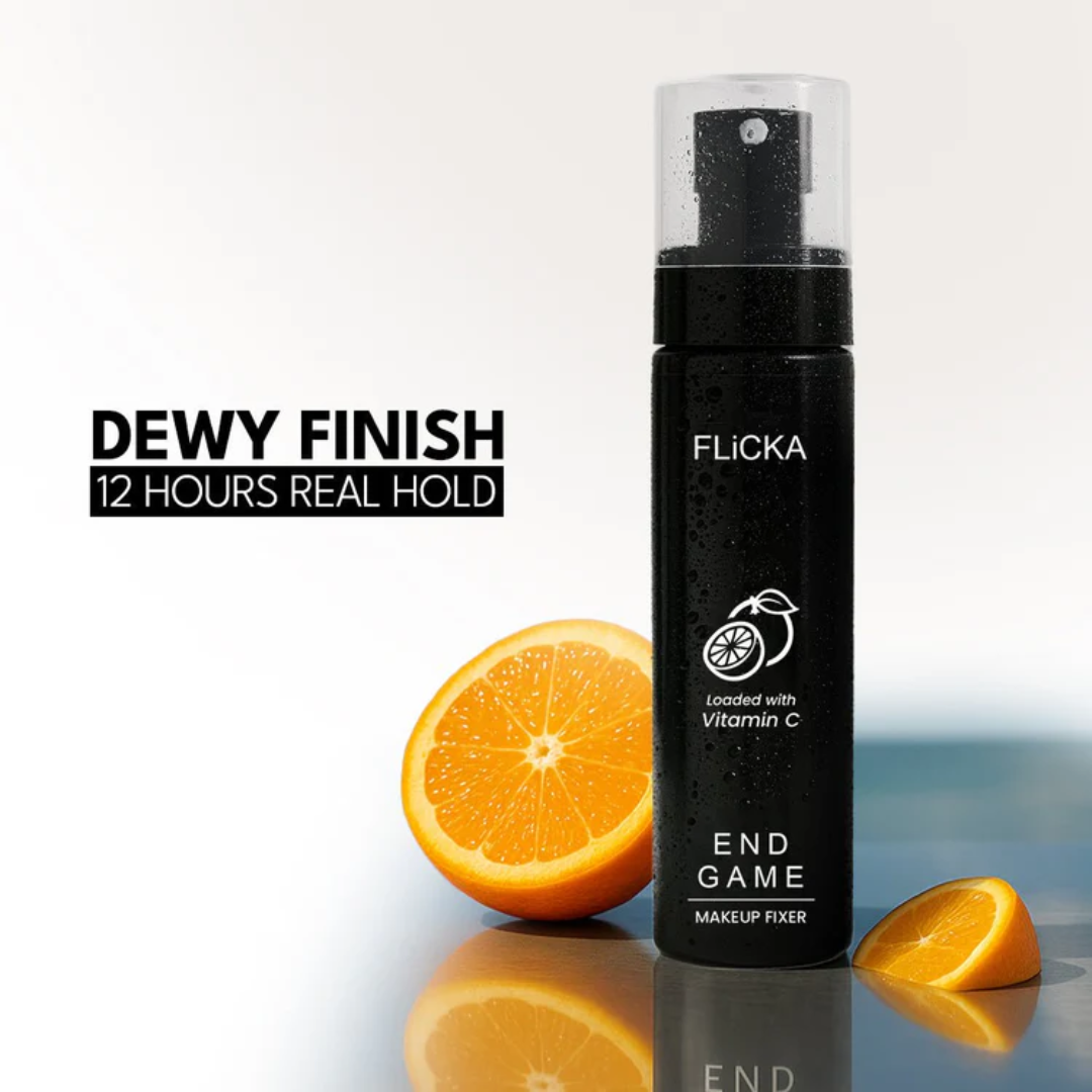 FLICKA Flawless Complexion Trio | 12-Hour Makeup Fixer + Silk Touch Primer + Matte Compact with SPF | Vitamin C Enriched, Skin-Friendly & Long-Lasting