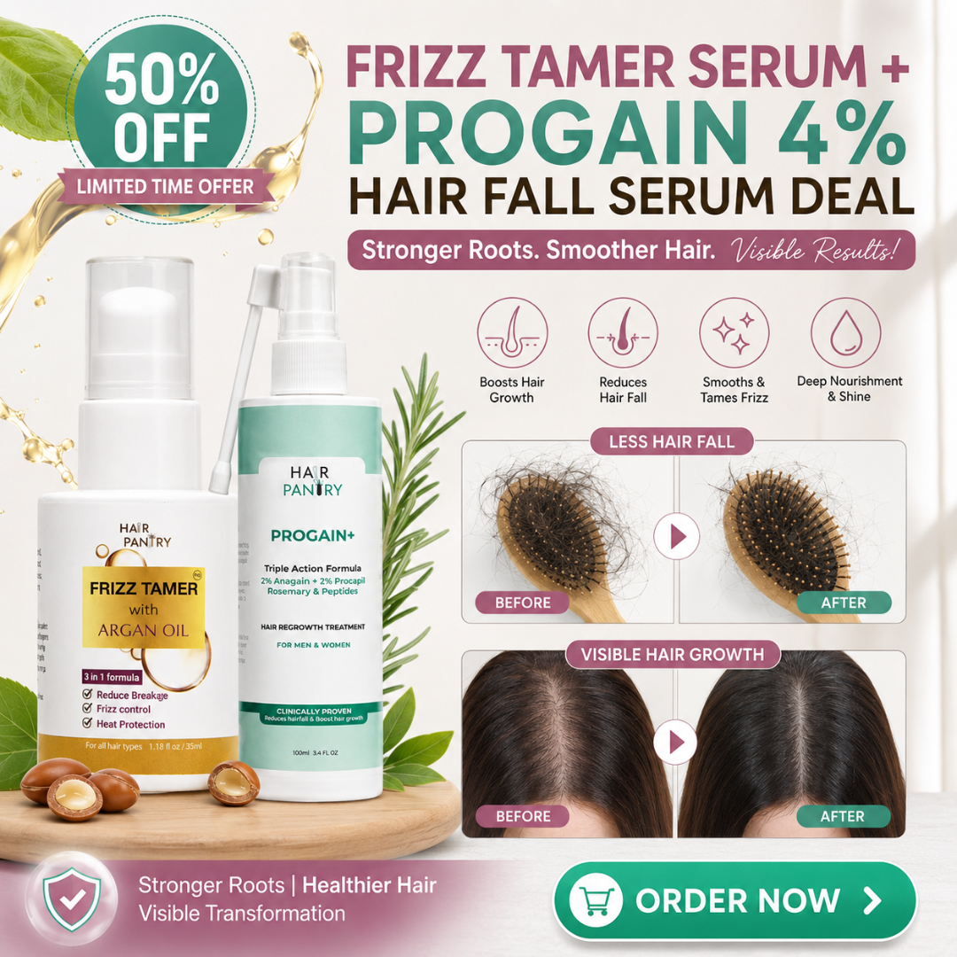 Hair Pantry Smooth & Long Hair Deal - Hair growth serum + Frizz Tamer Serum - Stronger roots , heat protector , split end control & Straight hair - Also reduce hair fall & Boosts Growth