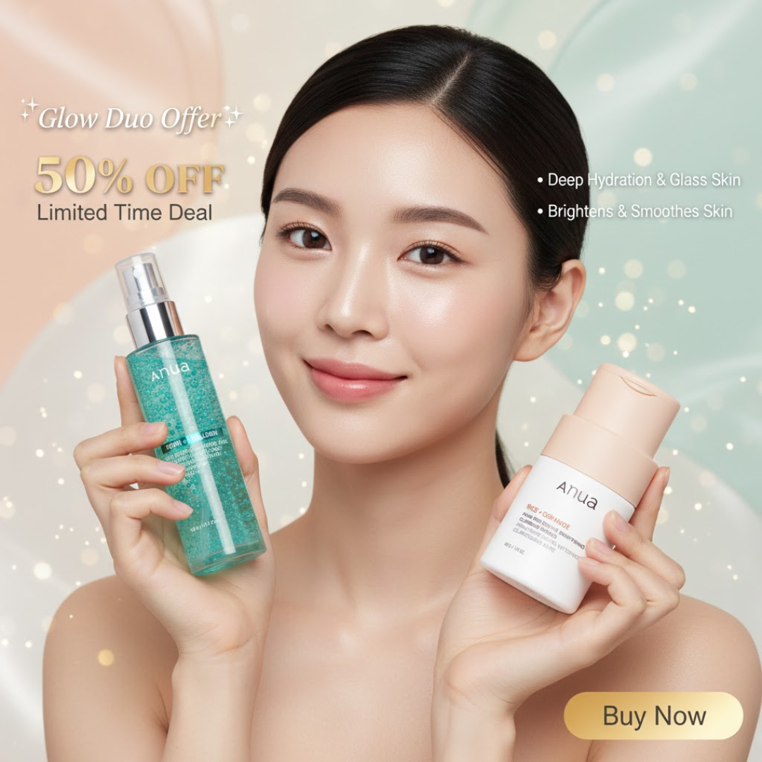 Anua Crystal Glow Duo: Rice Enzyme Brightening Cleansing Powder & PDRN Collagen Capsule Mist | Deep Hydration + Glass Skin Set