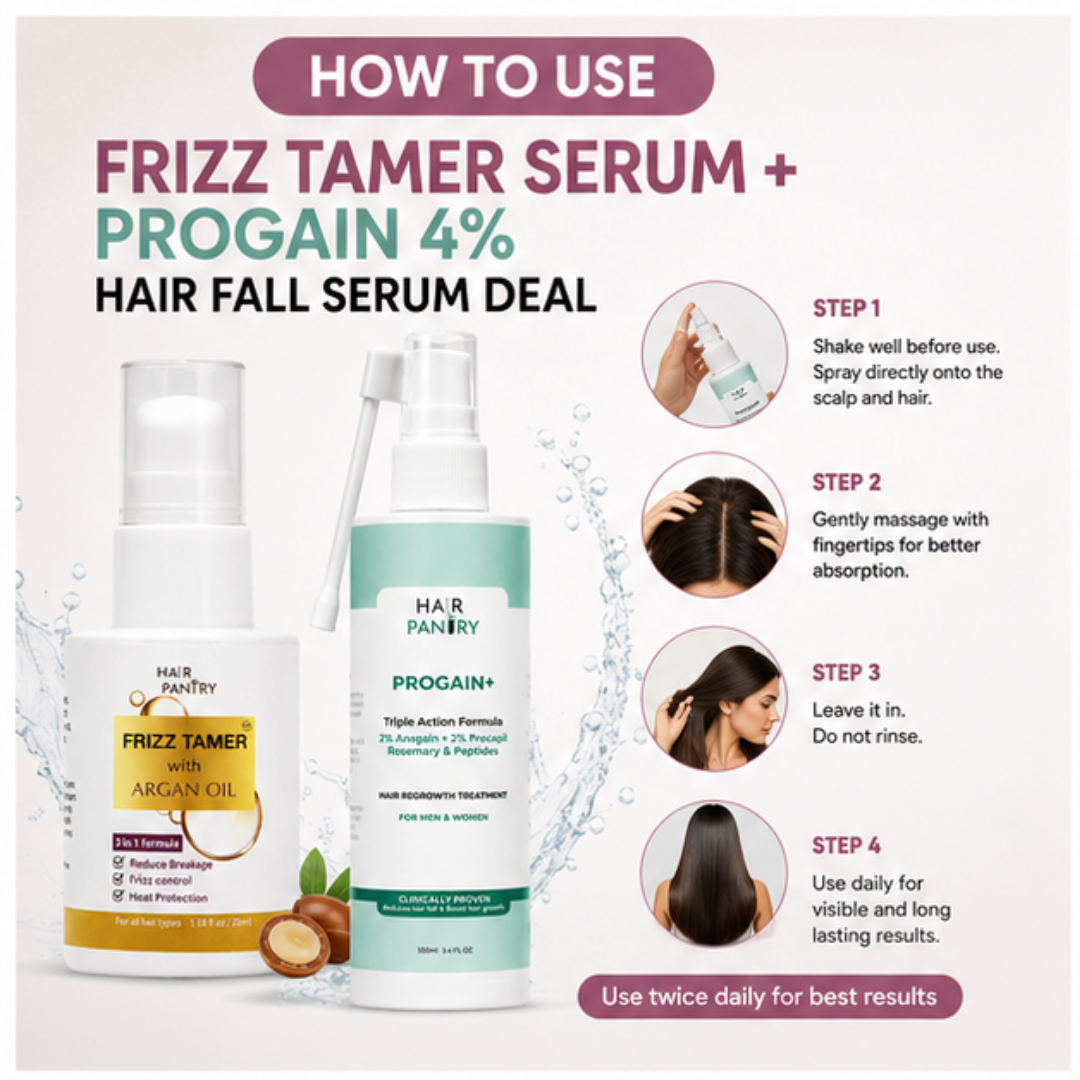 Hair Pantry Smooth & Long Hair Deal - Hair growth serum + Frizz Tamer Serum - Stronger roots , heat protector , split end control & Straight hair - Also reduce hair fall & Boosts Growth