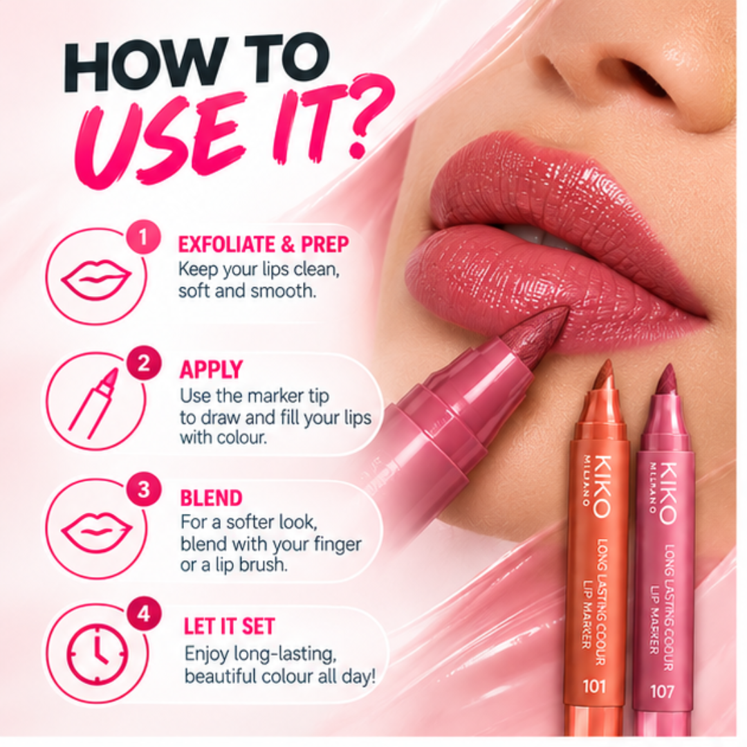 KIKO MILANO Long Lasting Colour Lip Marker (Pack of 2) – Precision Tip, Smudge-Proof & Hydrating Lip Tint