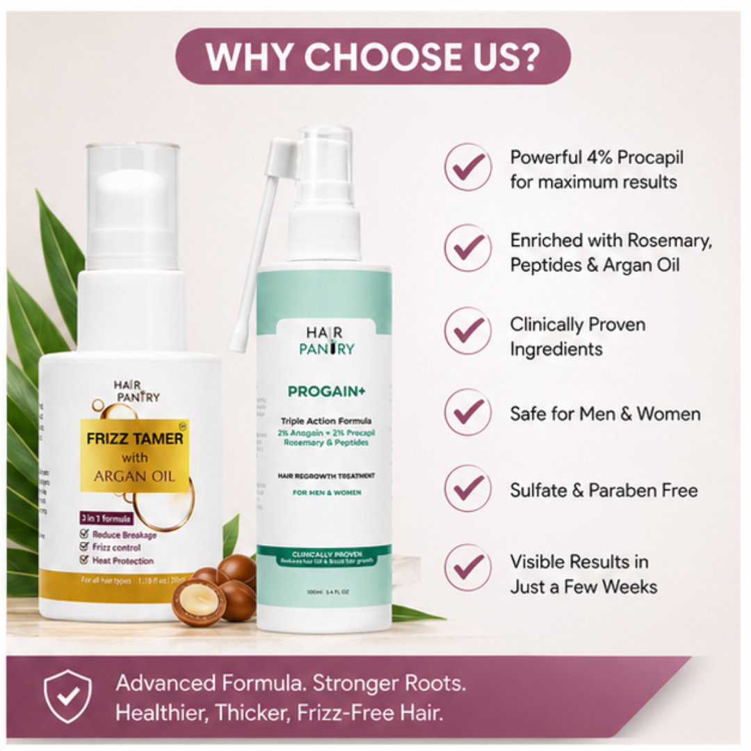 Hair Pantry Smooth & Long Hair Deal - Hair growth serum + Frizz Tamer Serum - Stronger roots , heat protector , split end control & Straight hair - Also reduce hair fall & Boosts Growth