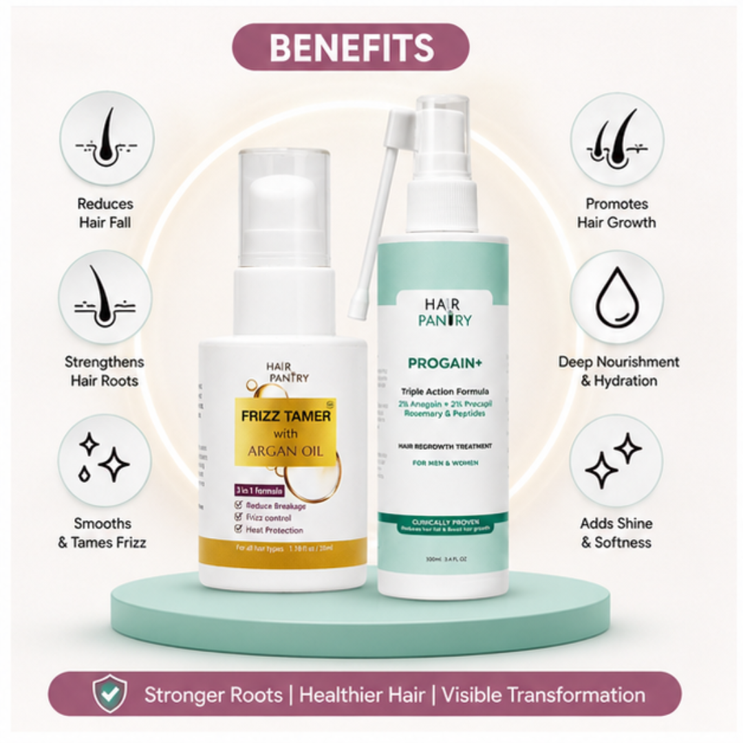 Hair Pantry Smooth & Long Hair Deal - Hair growth serum + Frizz Tamer Serum - Stronger roots , heat protector , split end control & Straight hair - Also reduce hair fall & Boosts Growth