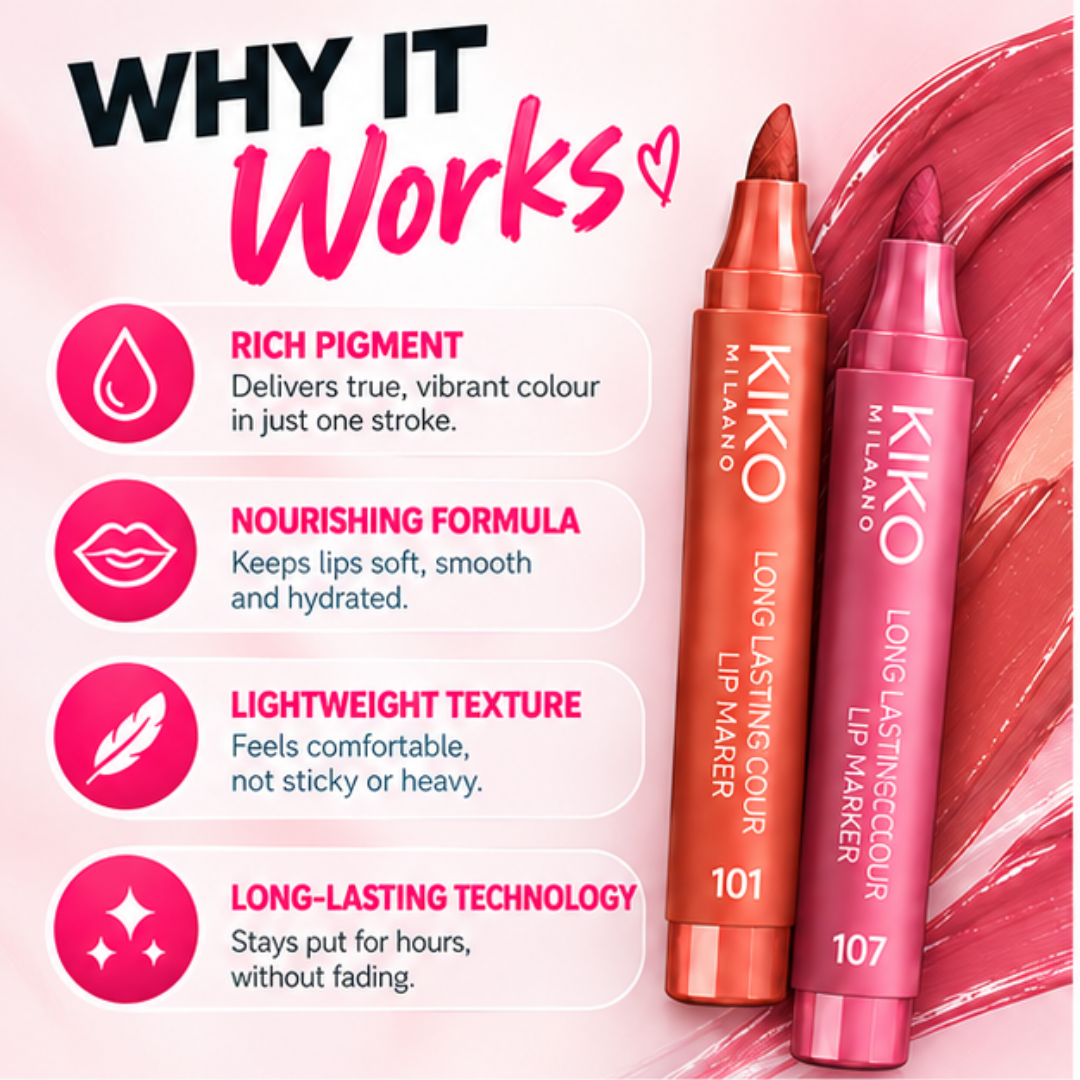 KIKO MILANO Long Lasting Colour Lip Marker (Pack of 2) – Precision Tip, Smudge-Proof & Hydrating Lip Tint
