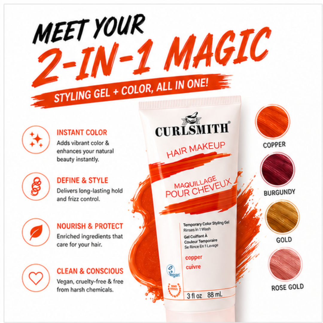 Curlsmith 2 in 1 hair curler & hair dye cream | Temporary color & styling Gel | No heat or Chemical for styling | Washes out in 1 wash