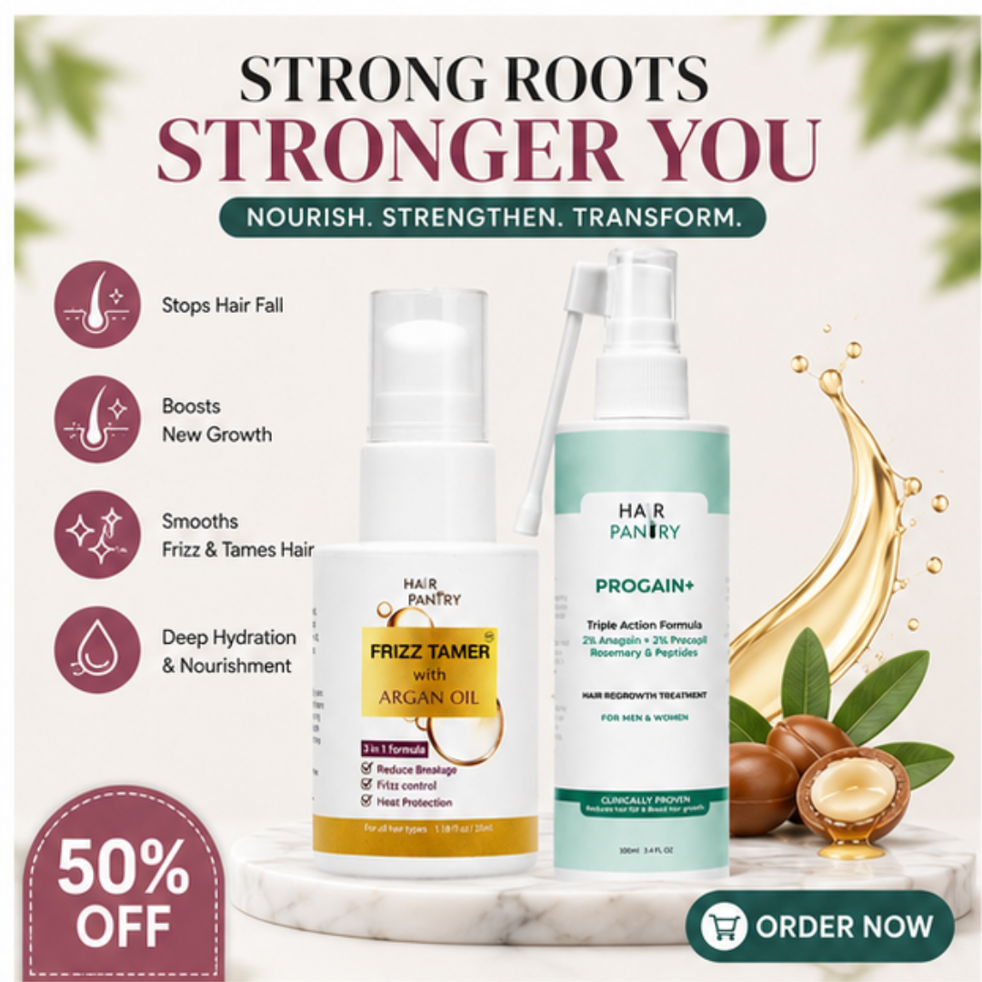 Hair Pantry Smooth & Long Hair Deal - Hair growth serum + Frizz Tamer Serum - Stronger roots , heat protector , split end control & Straight hair - Also reduce hair fall & Boosts Growth