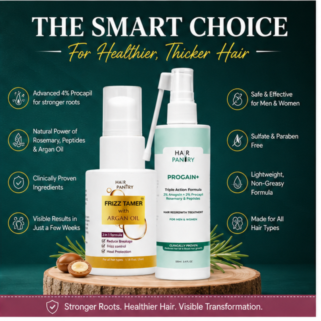 Hair Pantry Smooth & Long Hair Deal - Hair growth serum + Frizz Tamer Serum - Stronger roots , heat protector , split end control & Straight hair - Also reduce hair fall & Boosts Growth